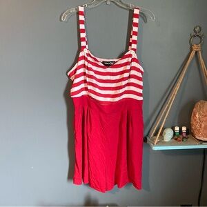 Retro Chic Red and White Asymmetrical Pleated Romper.